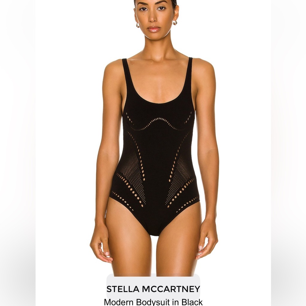 Stella Mc Cartney perforated modern bodysuit / swimsuit & clear designer bag